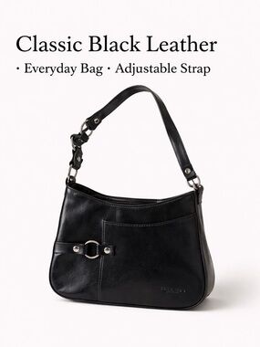 Kenneth Cole Reaction Black Leather Shoulder Bag Small Buckle Detail Classic